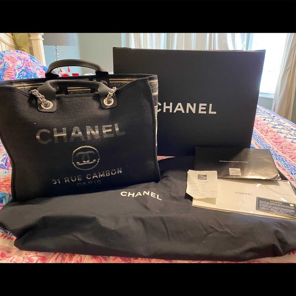 Chanel Deauville Black Large Tote NWT